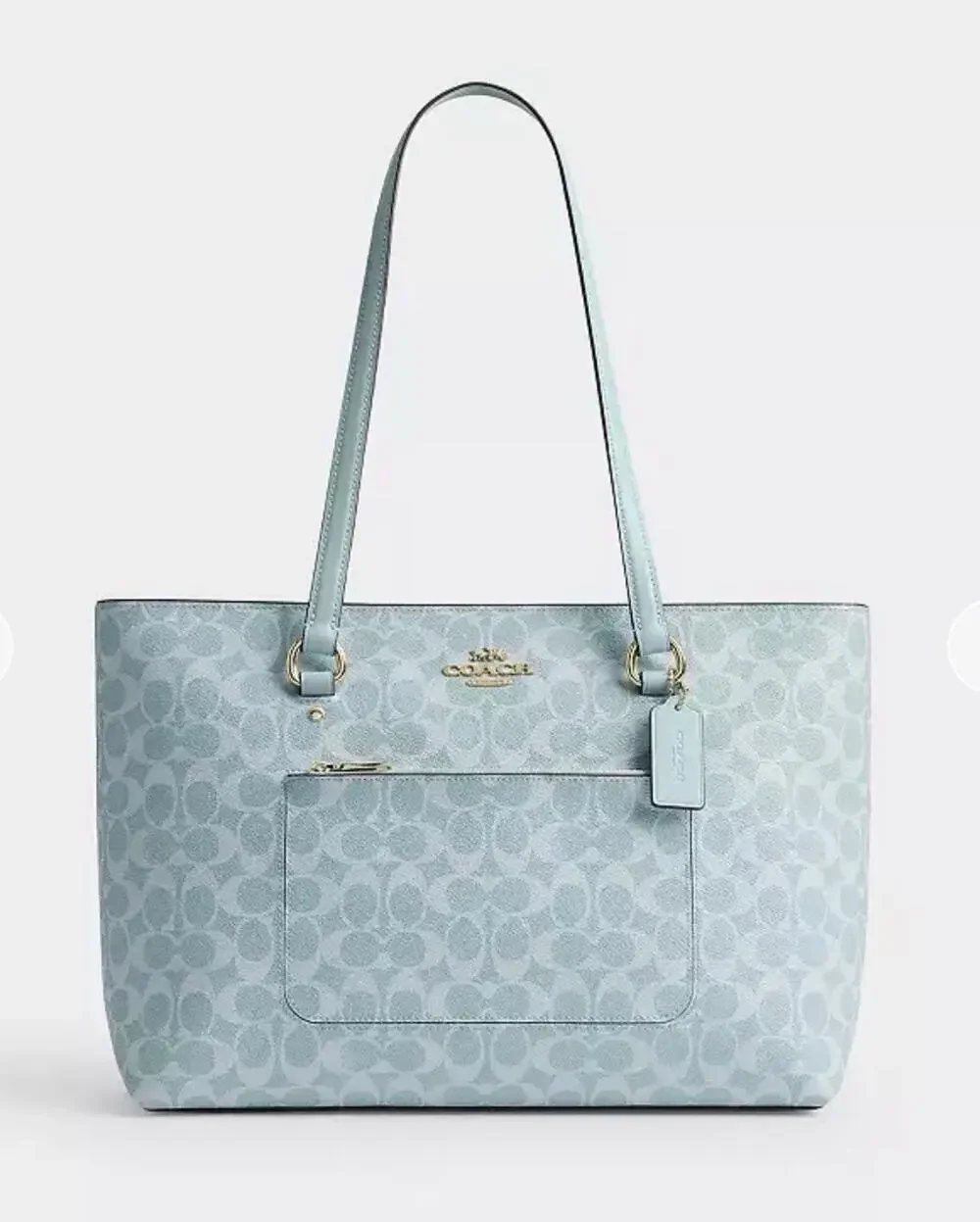 B3-013 NWT COACH Station Tote Bag In Maxi Signature Canvas CCD69 Gold/Light Blue
